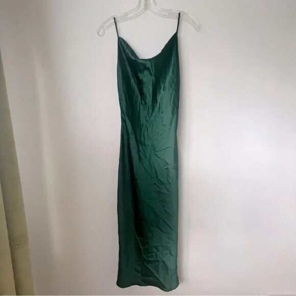 Petal & Pup Persia Emerald Green Satin Midi Cowl Neck Slip Dress 4 - Picture 7 of 10